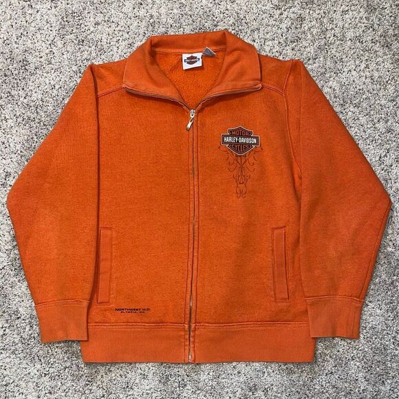 Harley Davidson Ladies Orange Full Zip Sweatshirt Medium - Picture 2 of 7